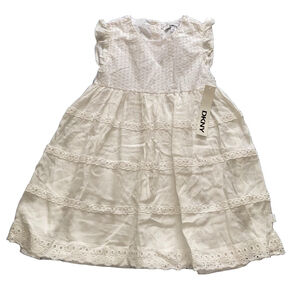 Girls DKNY Sleeveless Summer Dress White Tiered Eyelet Size 5 NWT